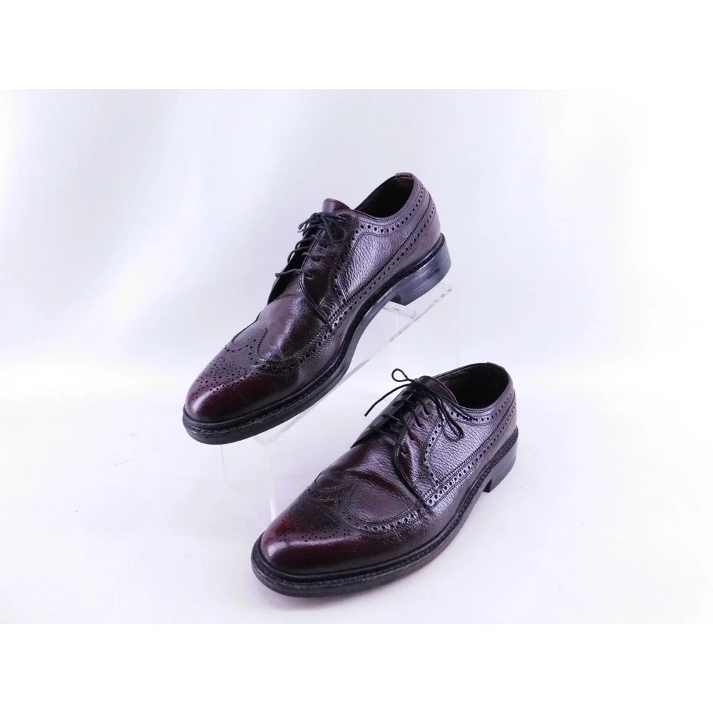 Vintage Easy Flex Mens Brogue Wingtip Shoes Burgundy 70127 Made In USA Size‎ 9 D
